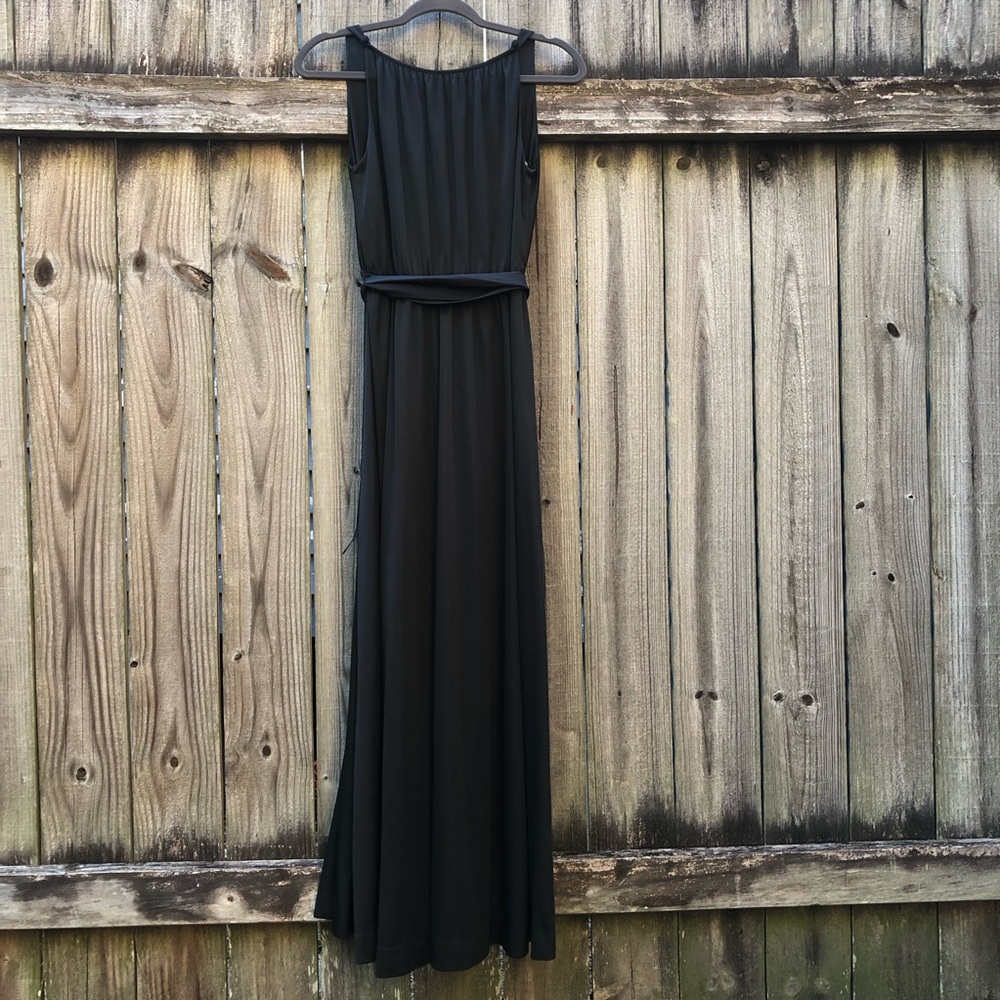 Lanz Originals Vintage Black Maxi Dress Size M Tie Waist Witchy